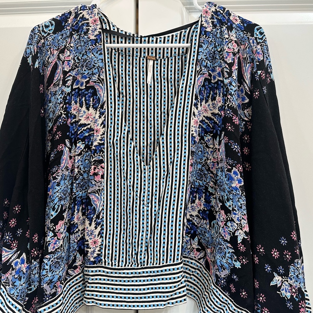 Free People- Floral Black and Blue Women's Top
